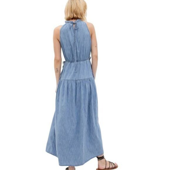 GAP 100% Organic Cotton High Neck Denim Maxi Dress Women's Size XXL NEW with Tag - Picture 4 of 6